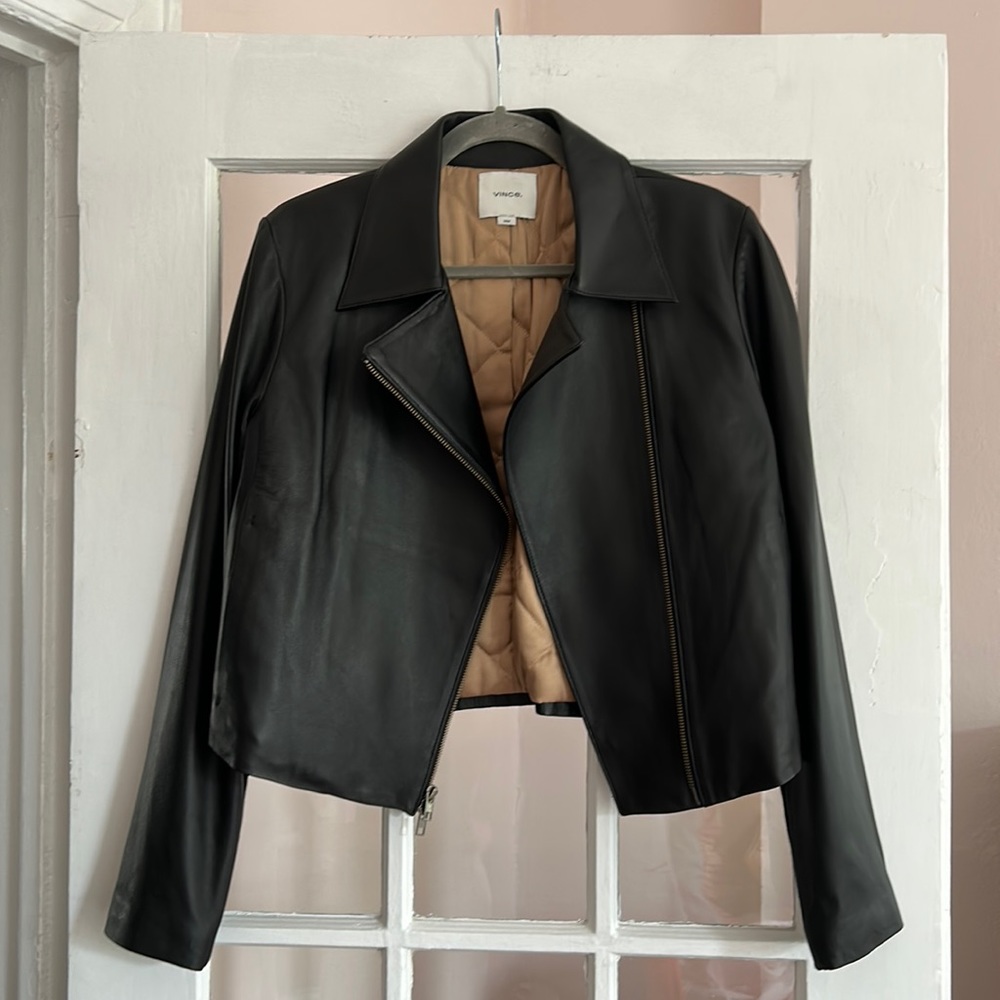 Leather Cross-Front Moto Jacket